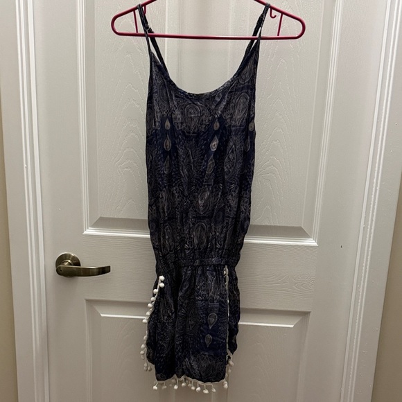 Pants - Navy Paisley Romper with Tassels